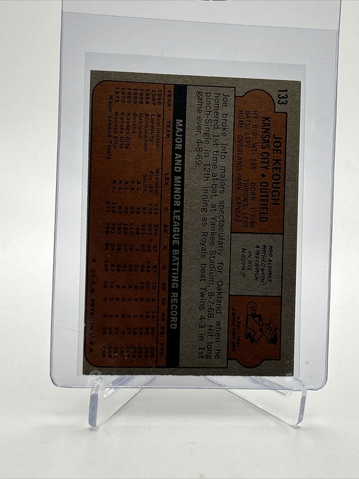 1972 Topps Joe Keough Baseball Card #133 VG-EX Quality FREE SHIPPING