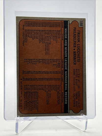 1972 Topps Frank Lucchesi Baseball Card #188 EX Quality FREE SHIPPING