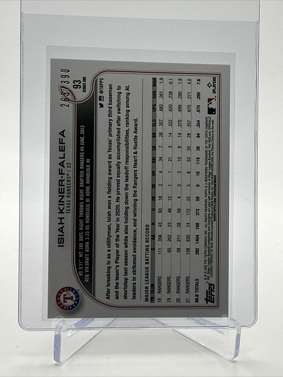 2022 Topps HOBBY FOILBOARD Isiah Kiner-Falef Card #93 /390 FREE SHIPPING