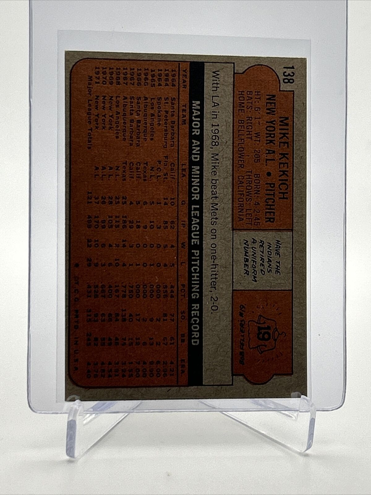 1972 Topps Mike Kekich Baseball Card #138 VG-EX Quality FREE SHIPPING