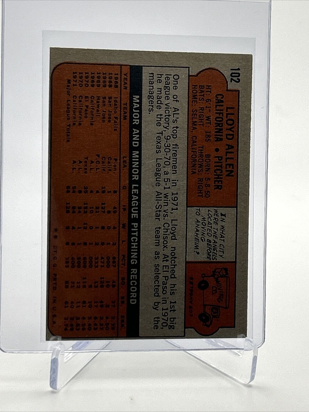1972 Topps Lloyd Allen Baseball Card #102 VG-EX Quality FREE SHIPPING