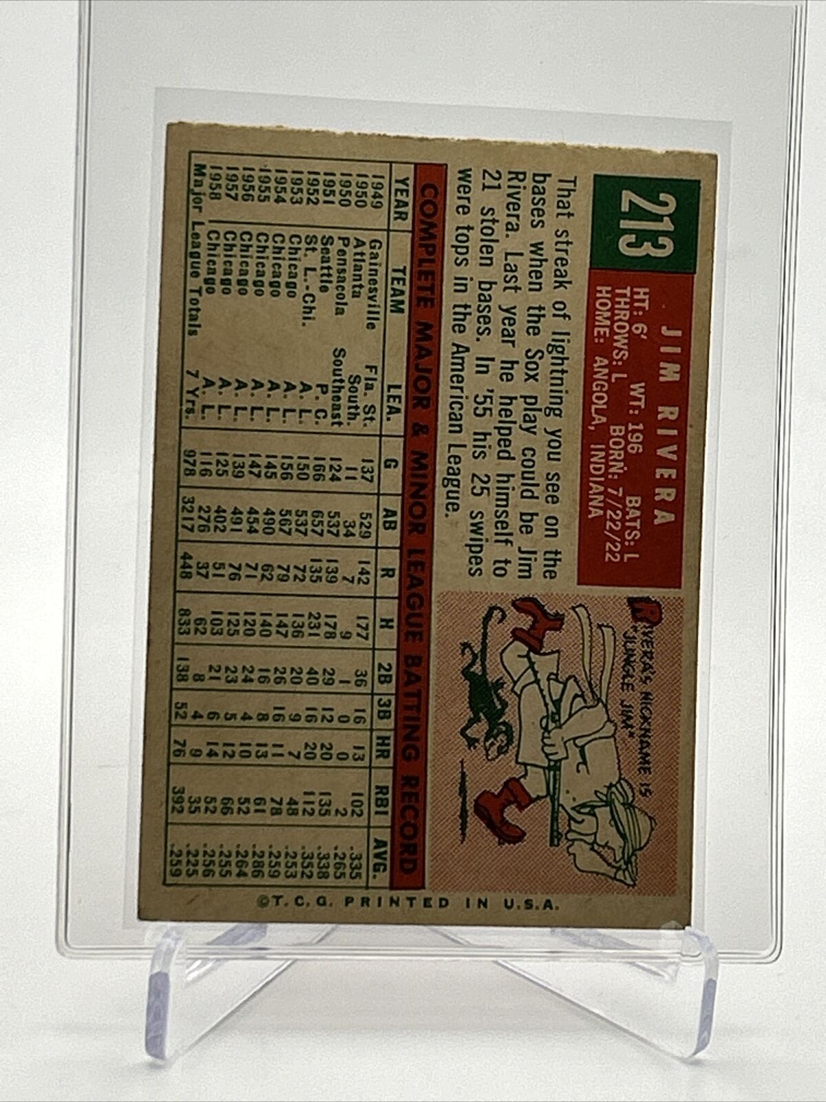 1959 Topps Jim Rivera White Back Baseball Card #213 VG-EX Quality FREE SHIPPING