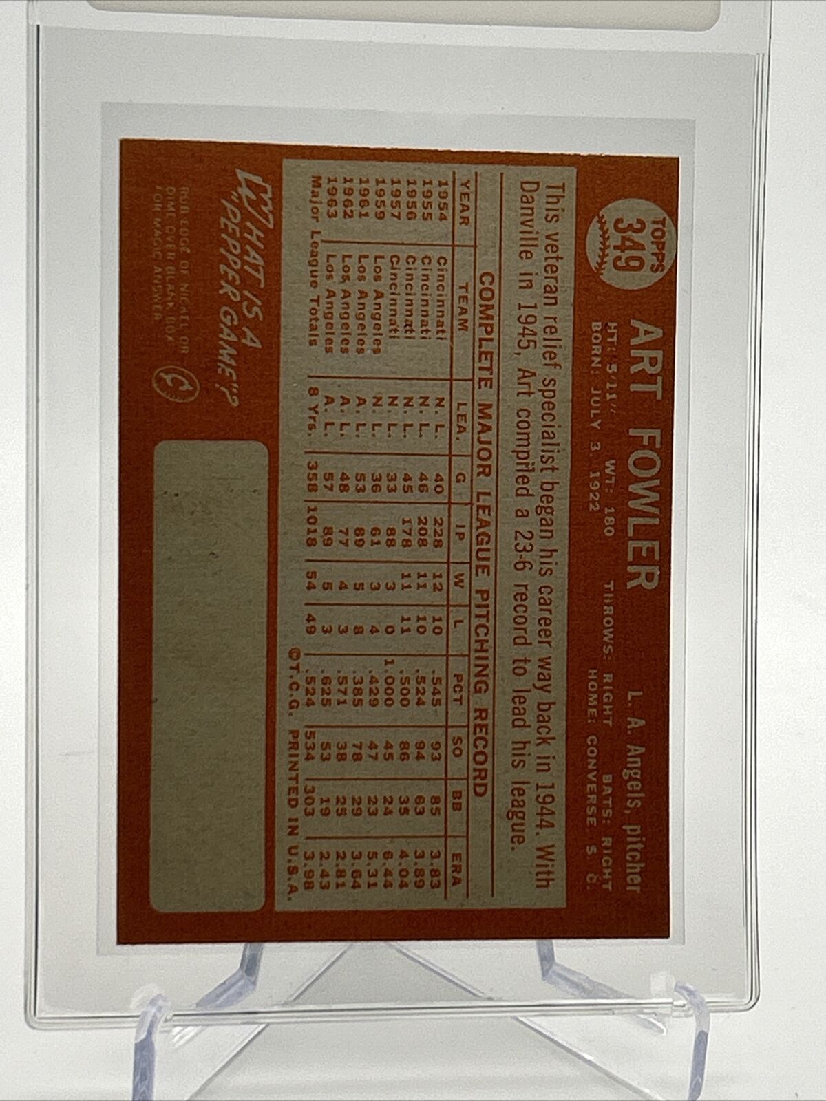 1964 Topps Art Fowler Baseball Card #349 EX Quality FREE SHIPPING