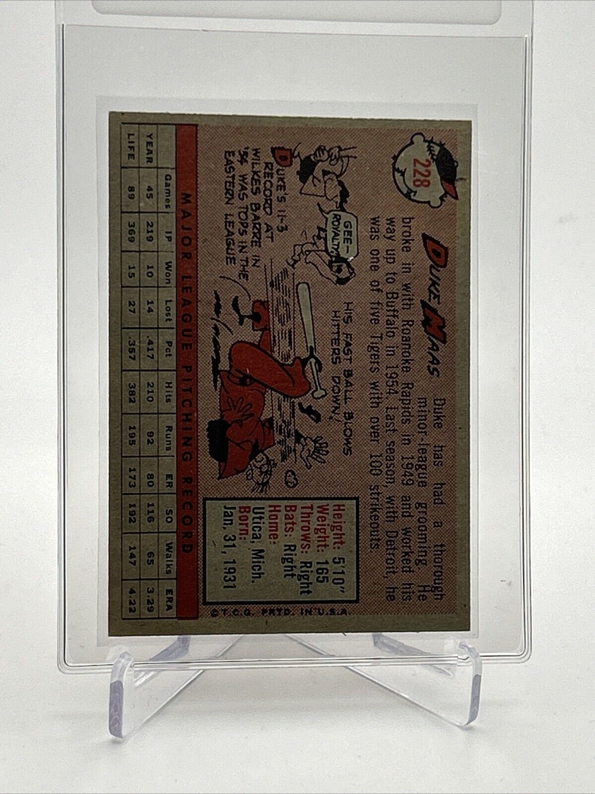 1958 Topps Duke Maas Baseball Card #228 EX-MT Quality #3 FREE SHIPPING