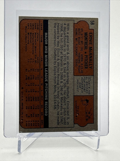 1972 Topps Ernie McAnally Baseball Card #58 VG-EX Quality FREE SHIPPING