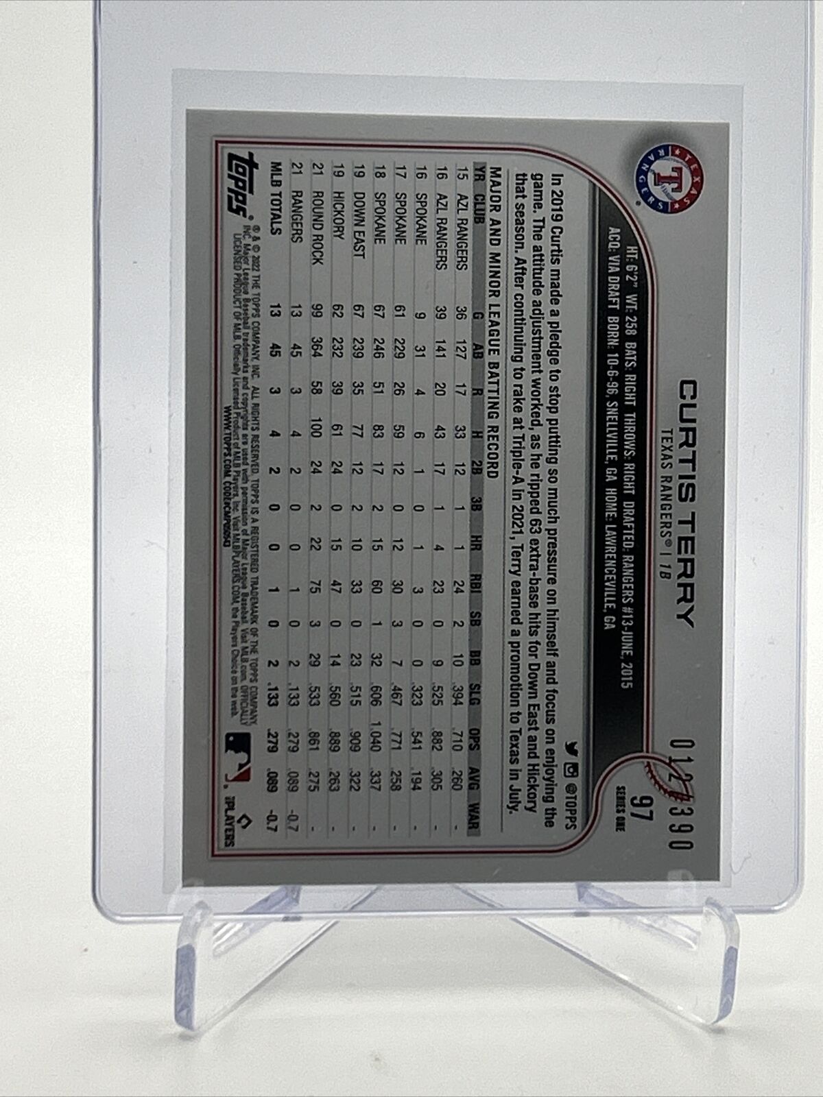 2022 Topps HOBBY FOILBOARD Curtis Terry Rookie Card #97 /390 FREE SHIPPING