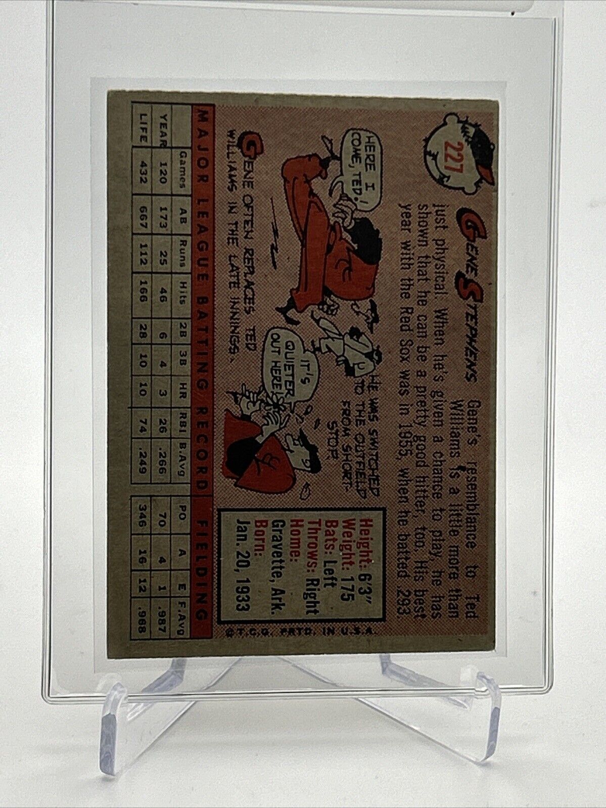 1958 Topps Gene Stephens Baseball Card #227 EX-MT Quality FREE SHIPPING