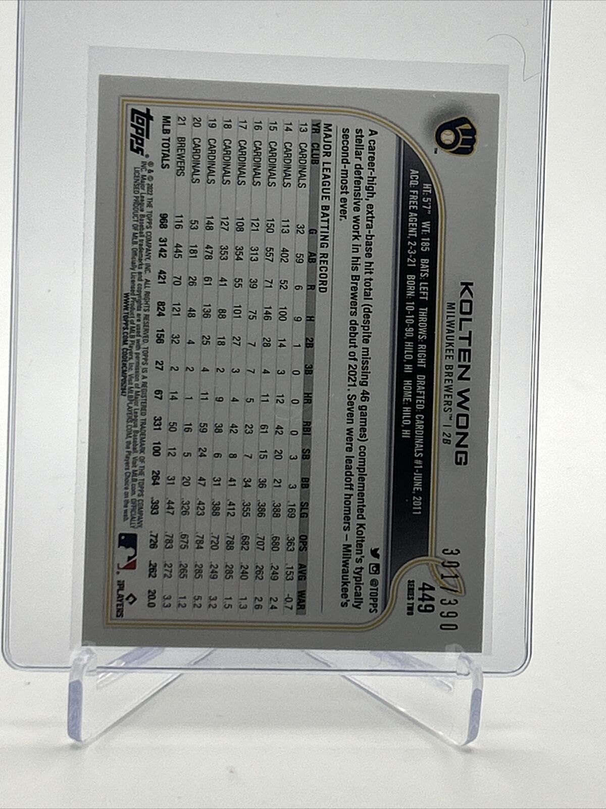 2022 Topps HOBBY FOILBOARD Kolten Wong Baseball Card #449 /390 FREE SHIPPING