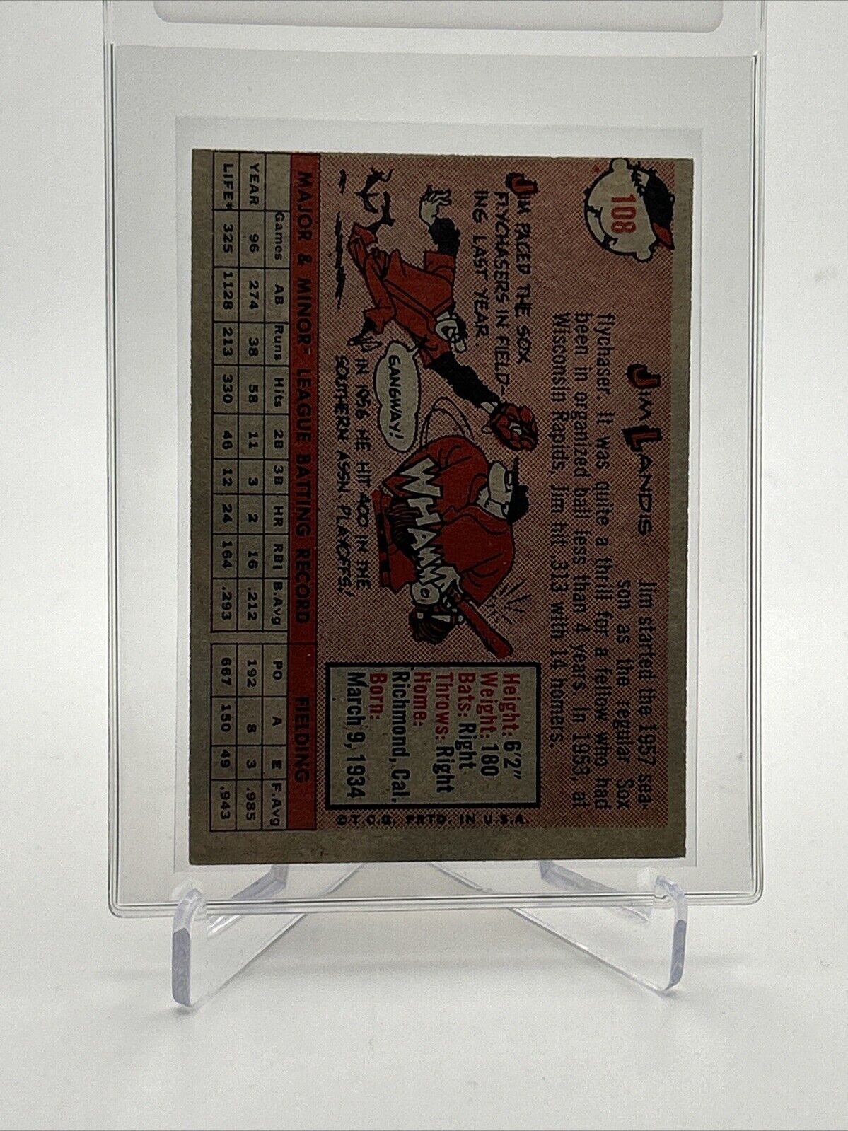 1958 Topps Jim Landis Baseball Card #108 EX-MT Quality #2 FREE SHIPPING
