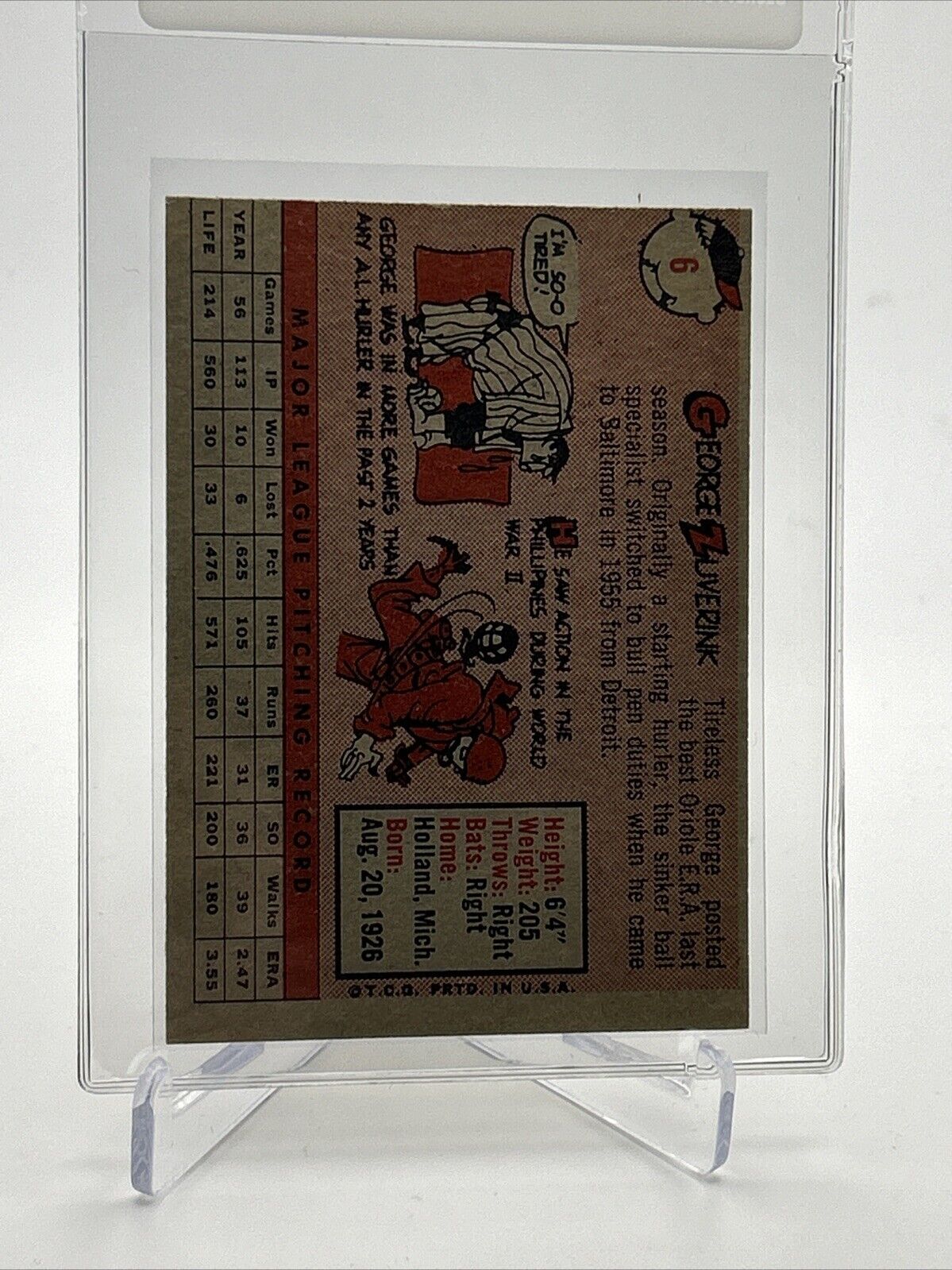 1958 Topps George Zuverink Baseball Card #6 EX-MT Quality #2 FREE SHIPPING