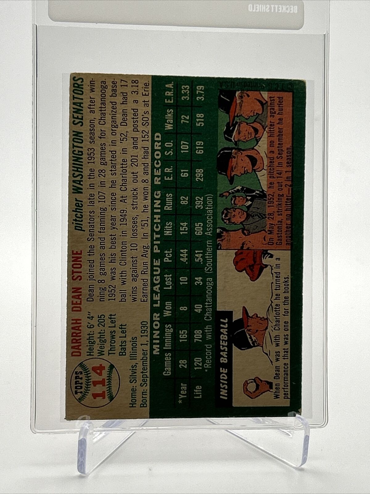 1954 Topps Dean Stone Baseball Card #114 VG-EX Quality FREE SHIPPING