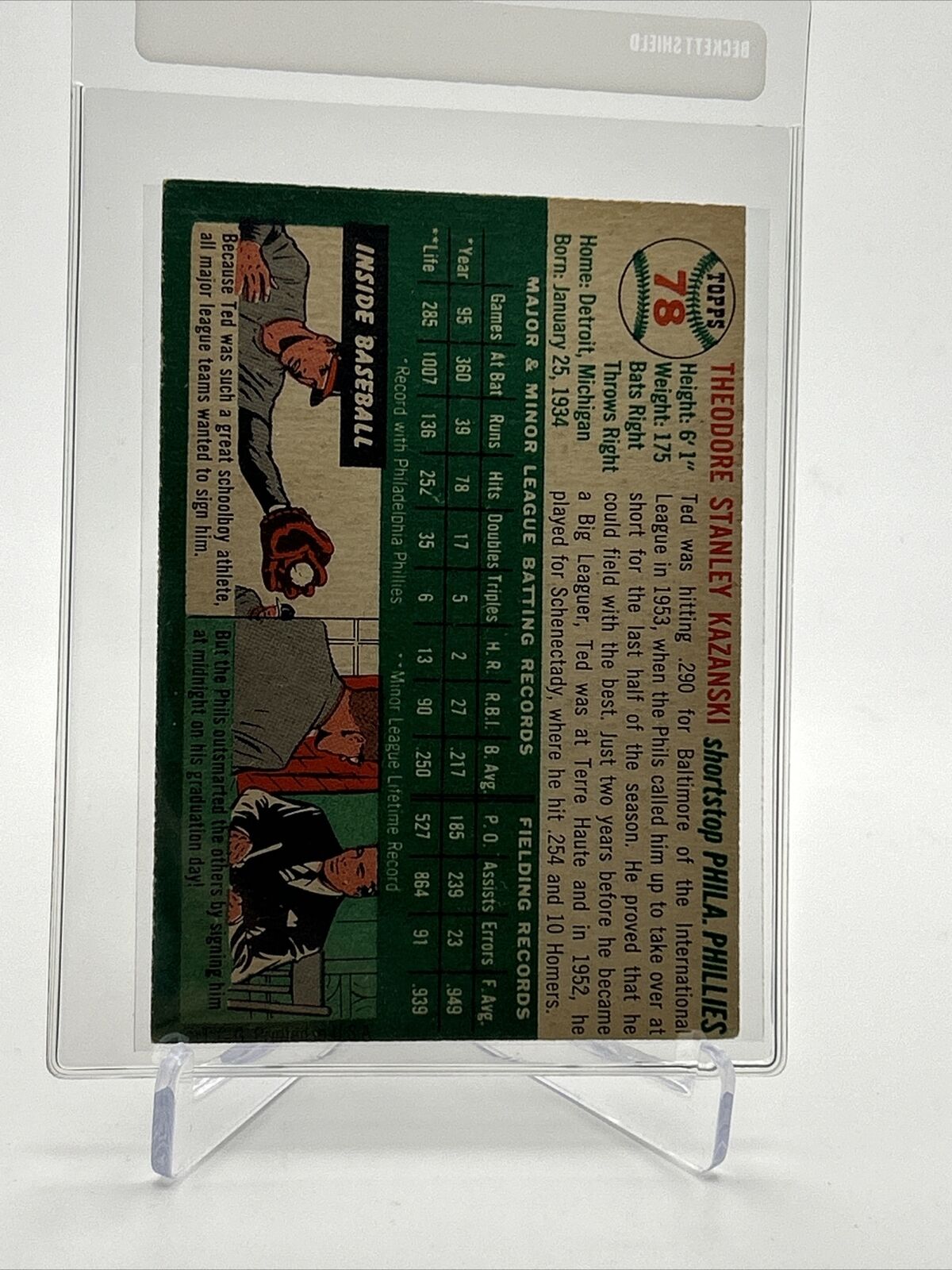1954 Topps Ted Kazanski Baseball Card #78 EX Quality FREE SHIPPING