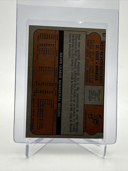 1972 Topps Red Schoendienst Baseball Card #67 VG-EX Quality FREE SHIPPING