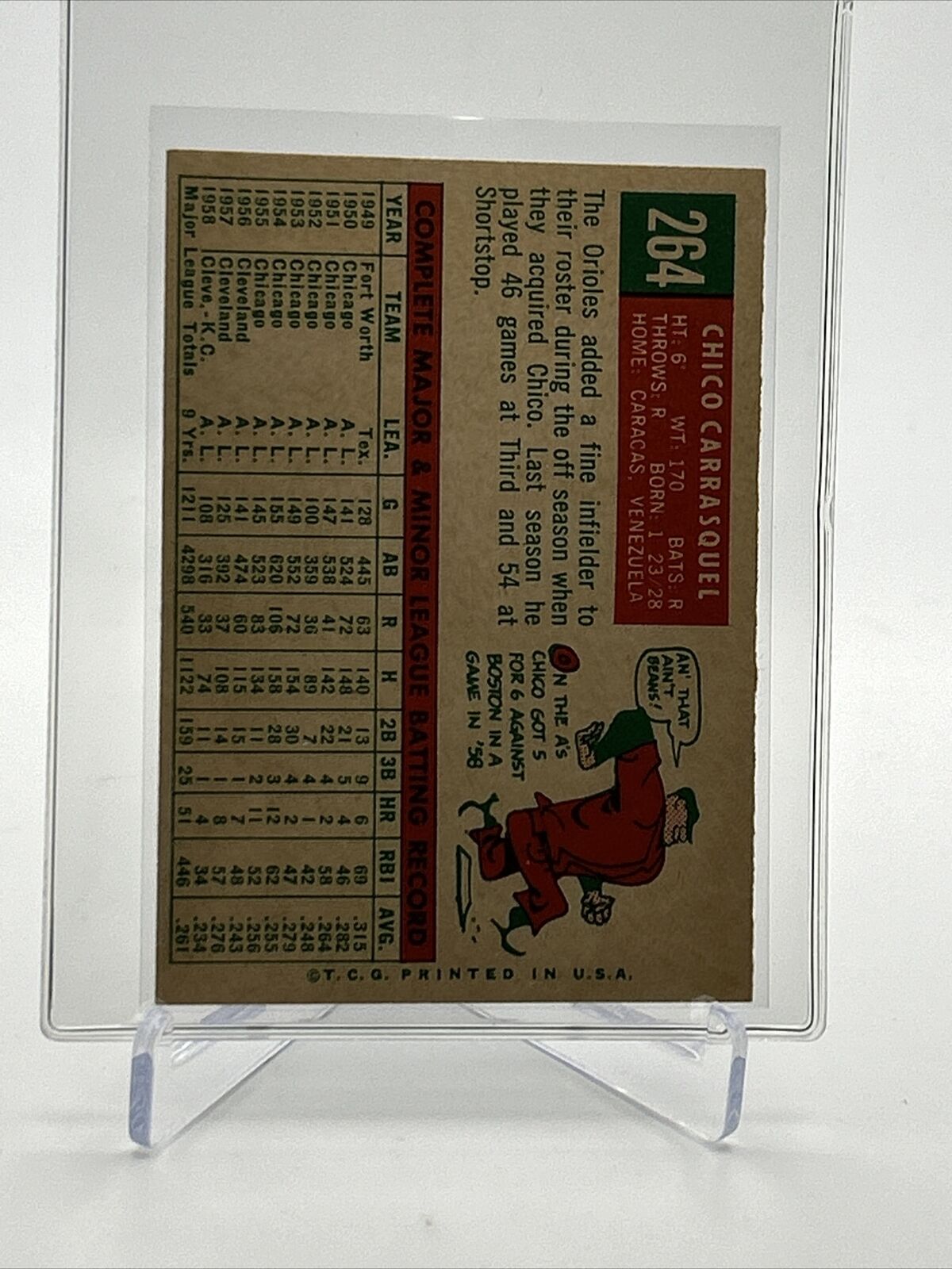 1959 Topps Chico Carrasquel White Back Baseball Card #264 EX FREE SHIPPING