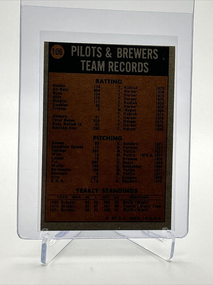 1972 Topps Milwaukee Brewers Baseball Card #106 VG-EX Quality FREE SHIPPING