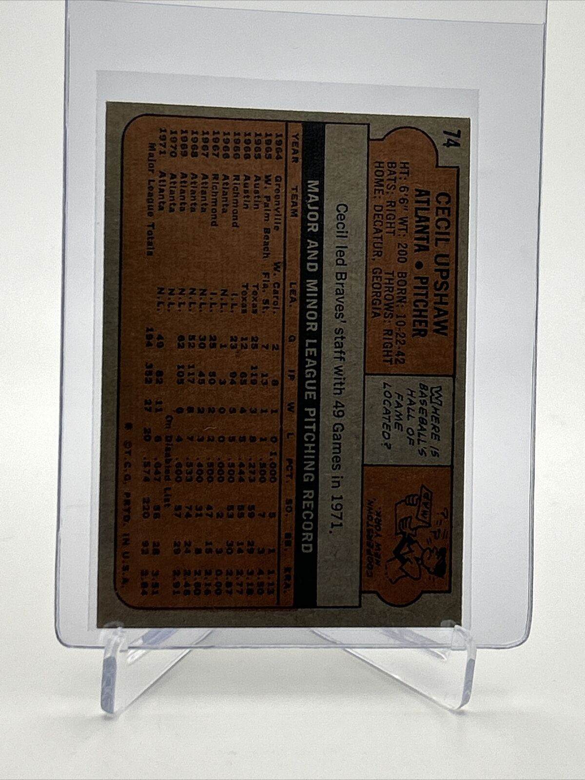 1972 Topps Cecil Upshaw Baseball Card #74 VG-EX Quality FREE SHIPPING