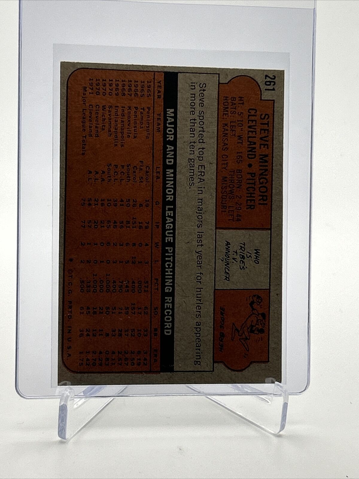1972 Topps Steve Mingori Baseball Card #261 VG-EX Quality FREE SHIPPING
