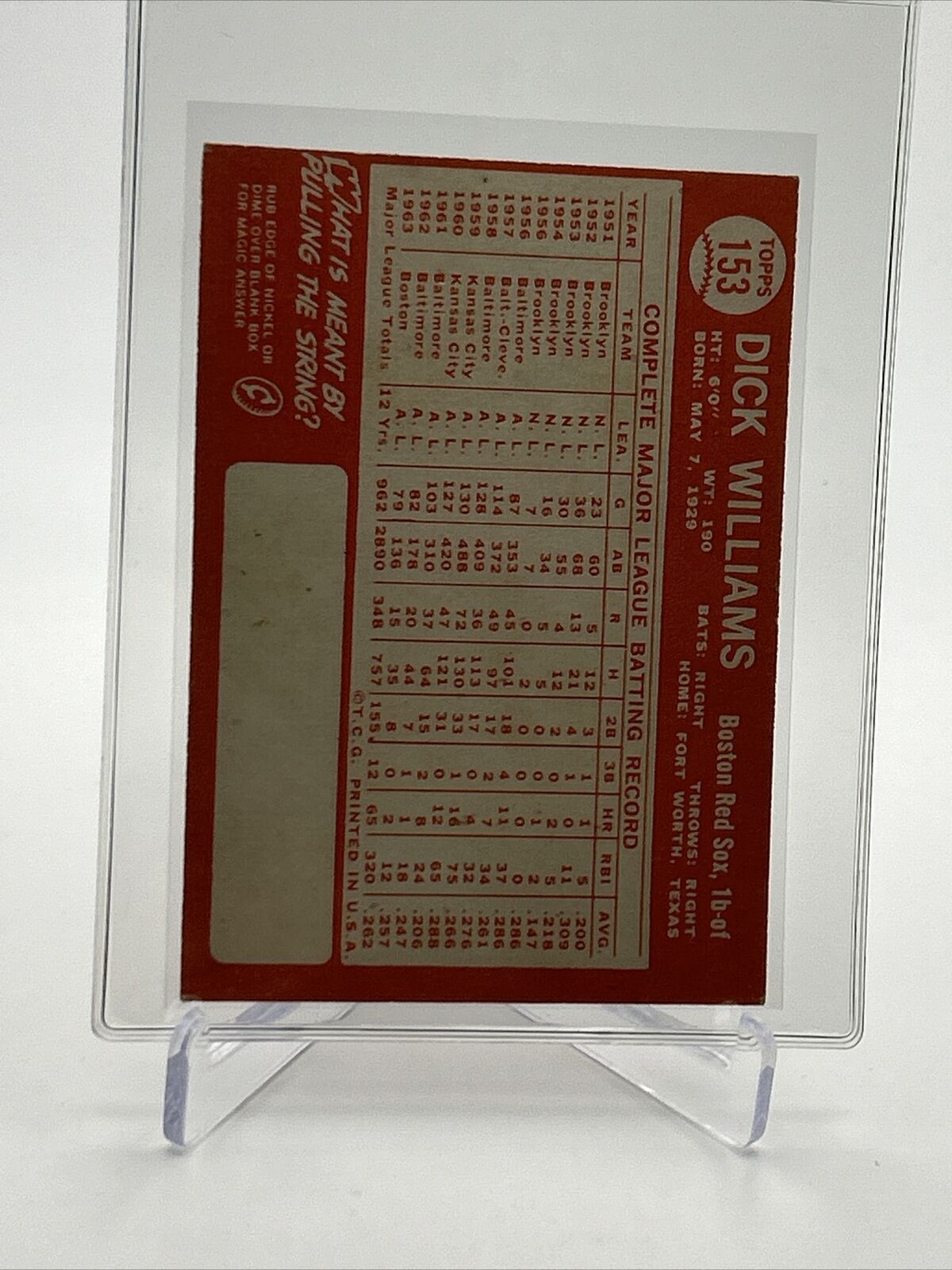 1964 Topps Dick Williams Baseball Card #153 EX Quality FREE SHIPPING