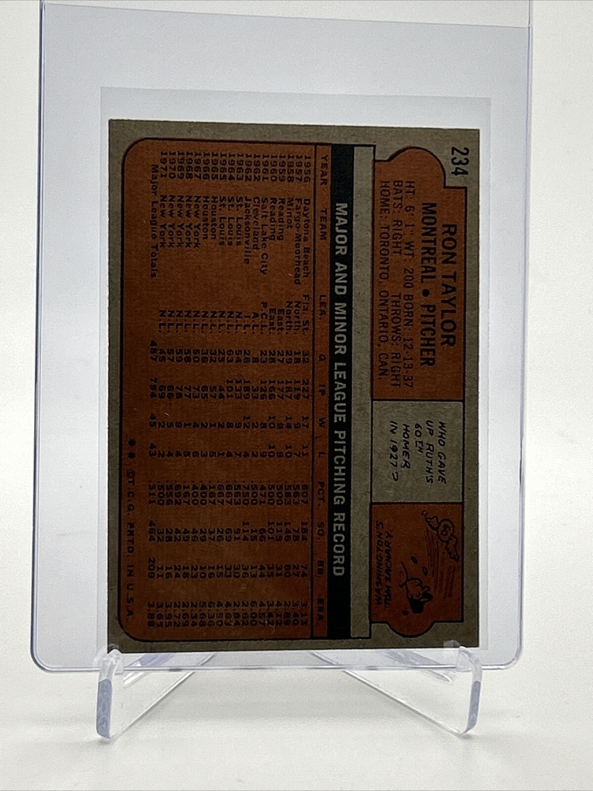 1972 Topps Ron Taylor Baseball Card #234 EX Quality FREE SHIPPING