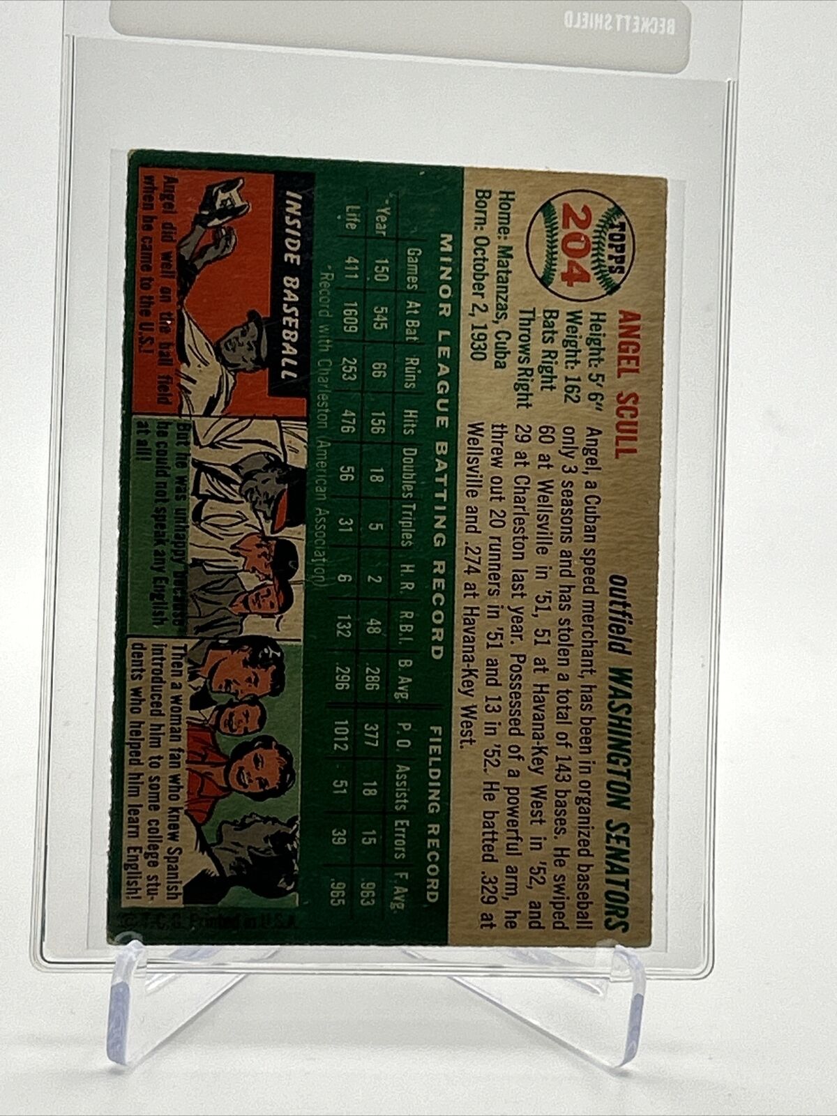 1954 Topps Angel Scull Baseball Card #204 EX Quality FREE SHIPPING