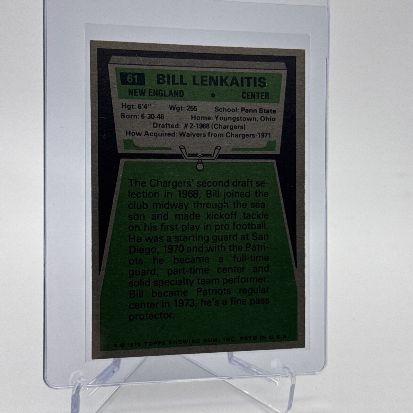 1975 Topps Bill Lenkaitis Football Card #61 NM Quality #2 FREE SHIPPING