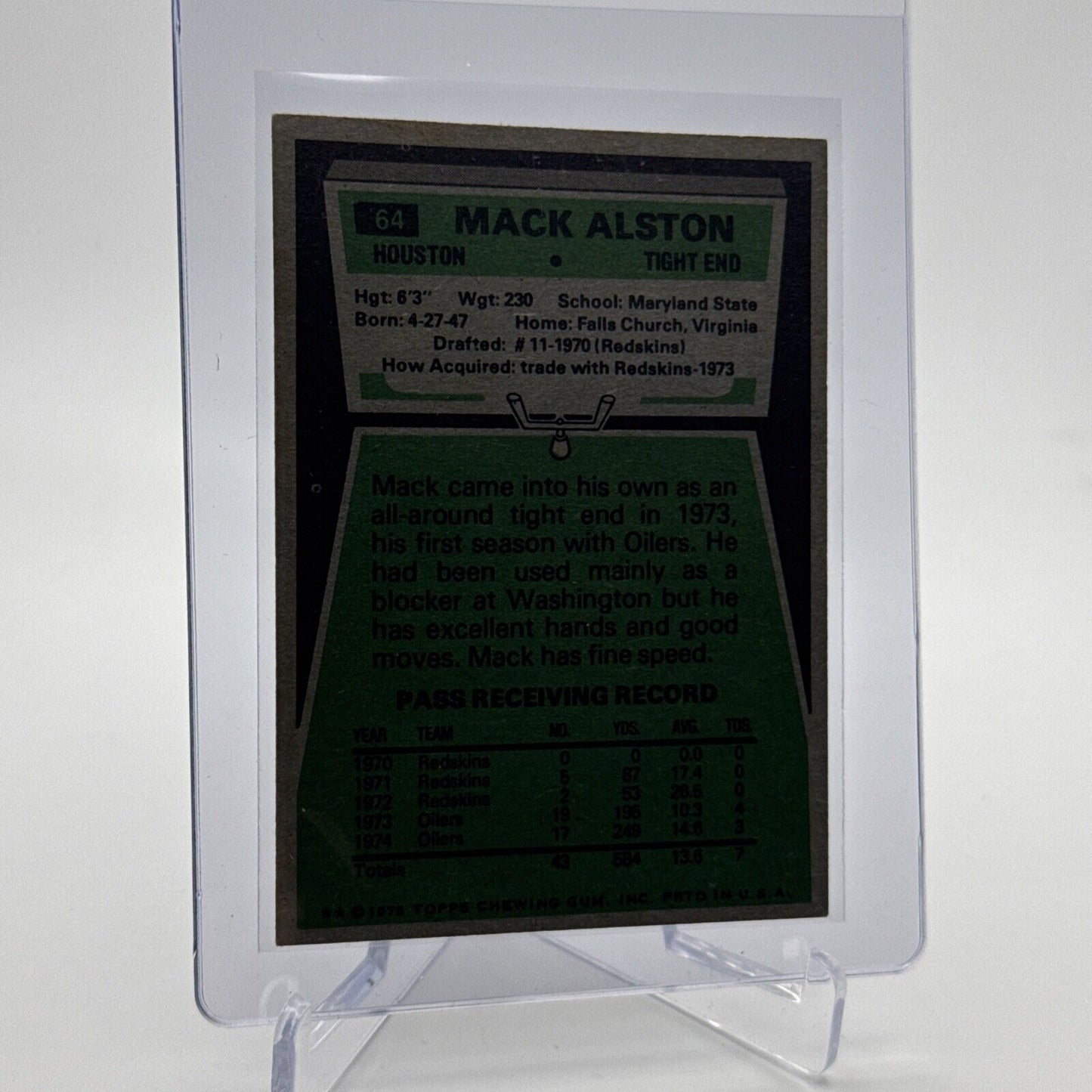 1975 Topps Mack Alston Football Card #64 NM Quality #2 FREE SHIPPING