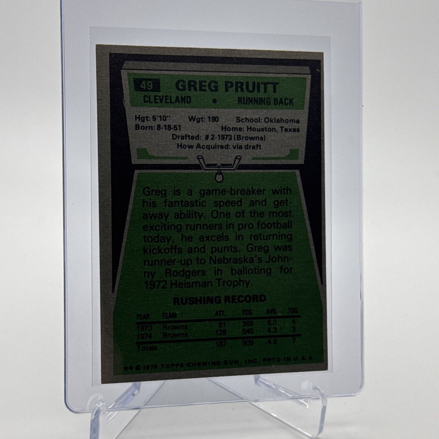 1975 Topps Greg Pruitt Football Card #49 NM Quality #2 FREE SHIPPING
