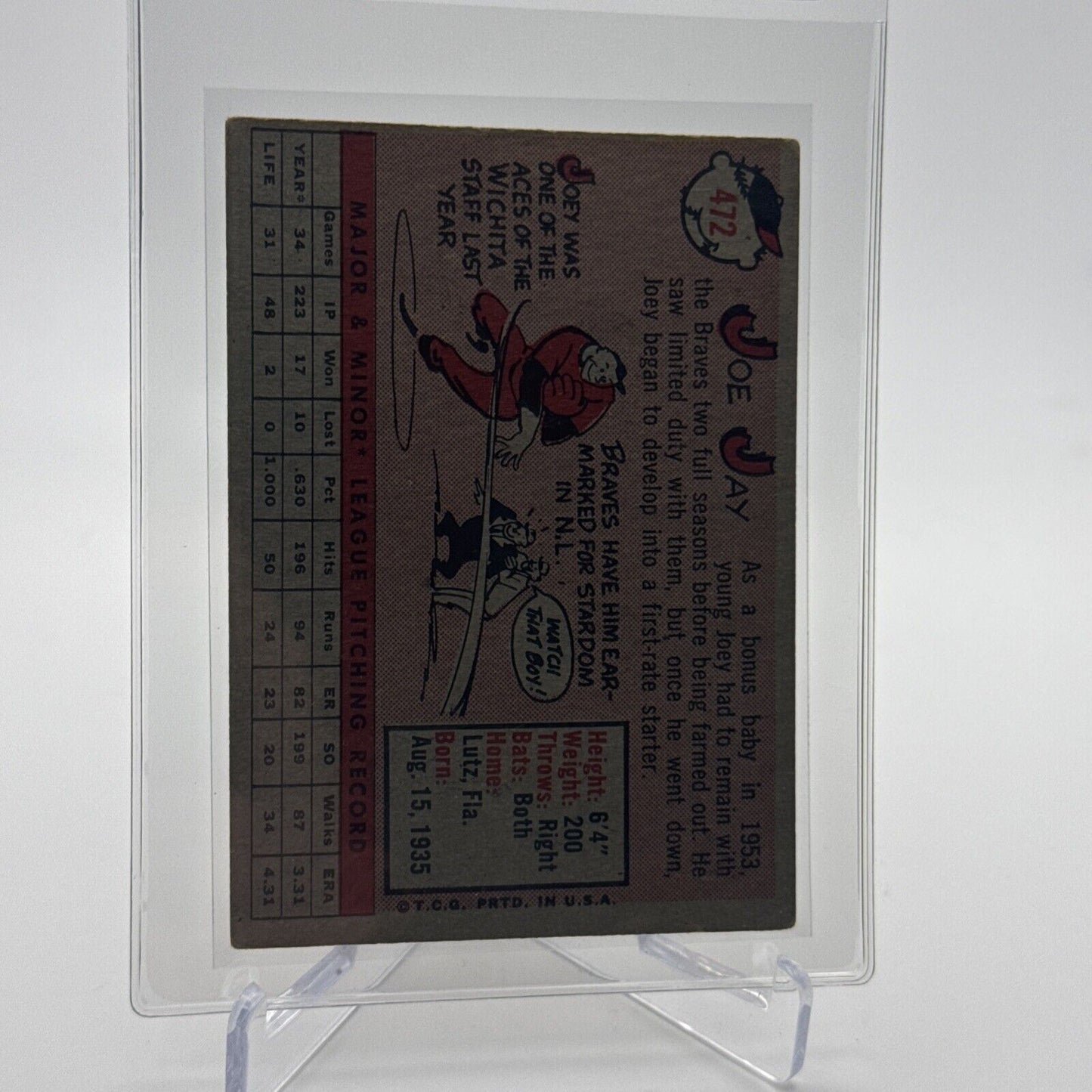 1958 Topps Joe Jay Baseball Card #472 EX Quality FREE SHIPPING
