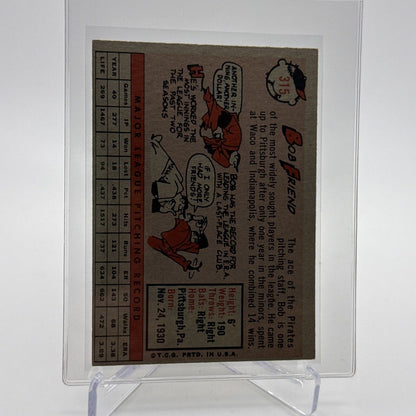 1958 Topps Bob Friend Baseball Card #315 EX Quality #5 FREE SHIPPING
