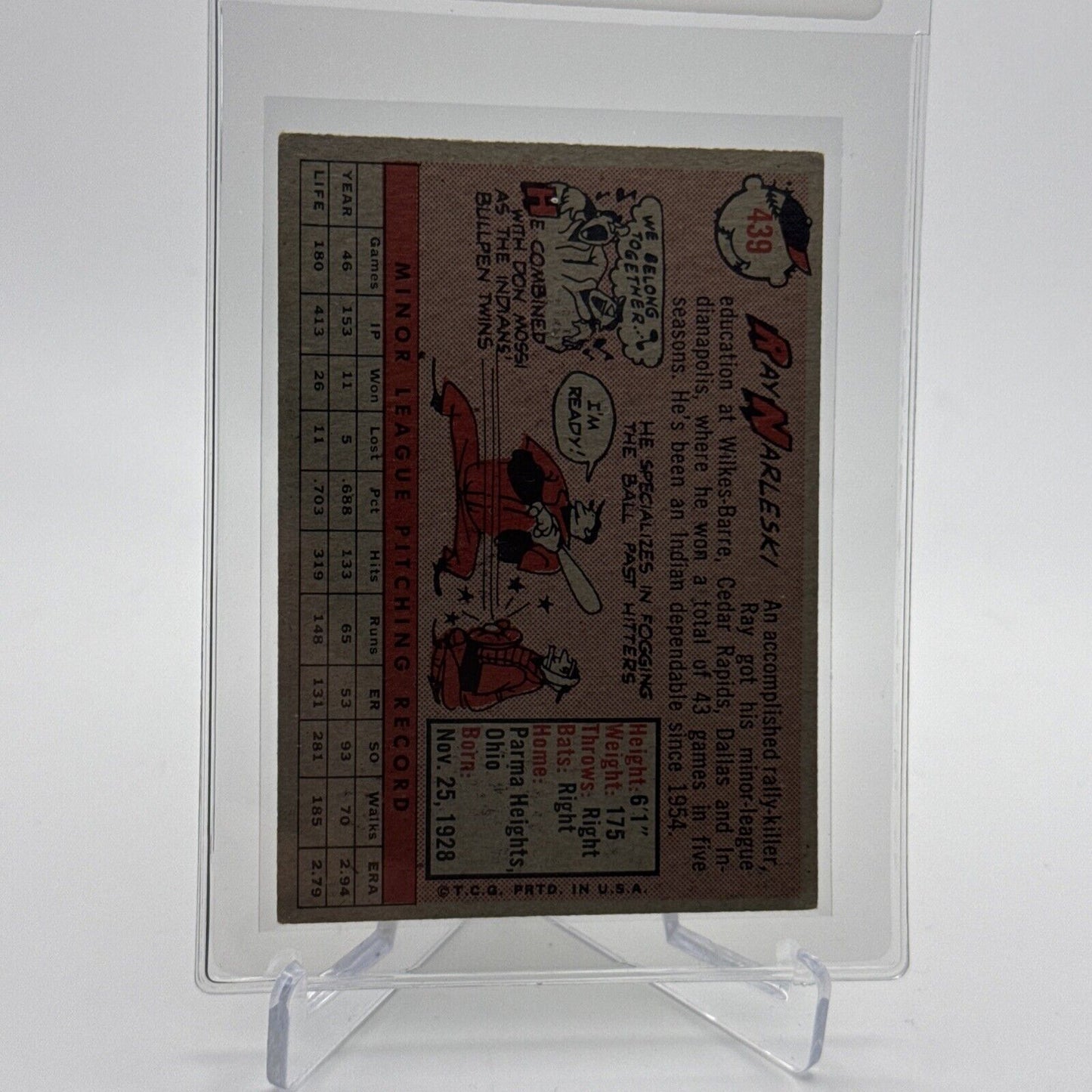 1958 Topps Ray Narleski Baseball Card #439 EX Quality #2 FREE SHIPPING