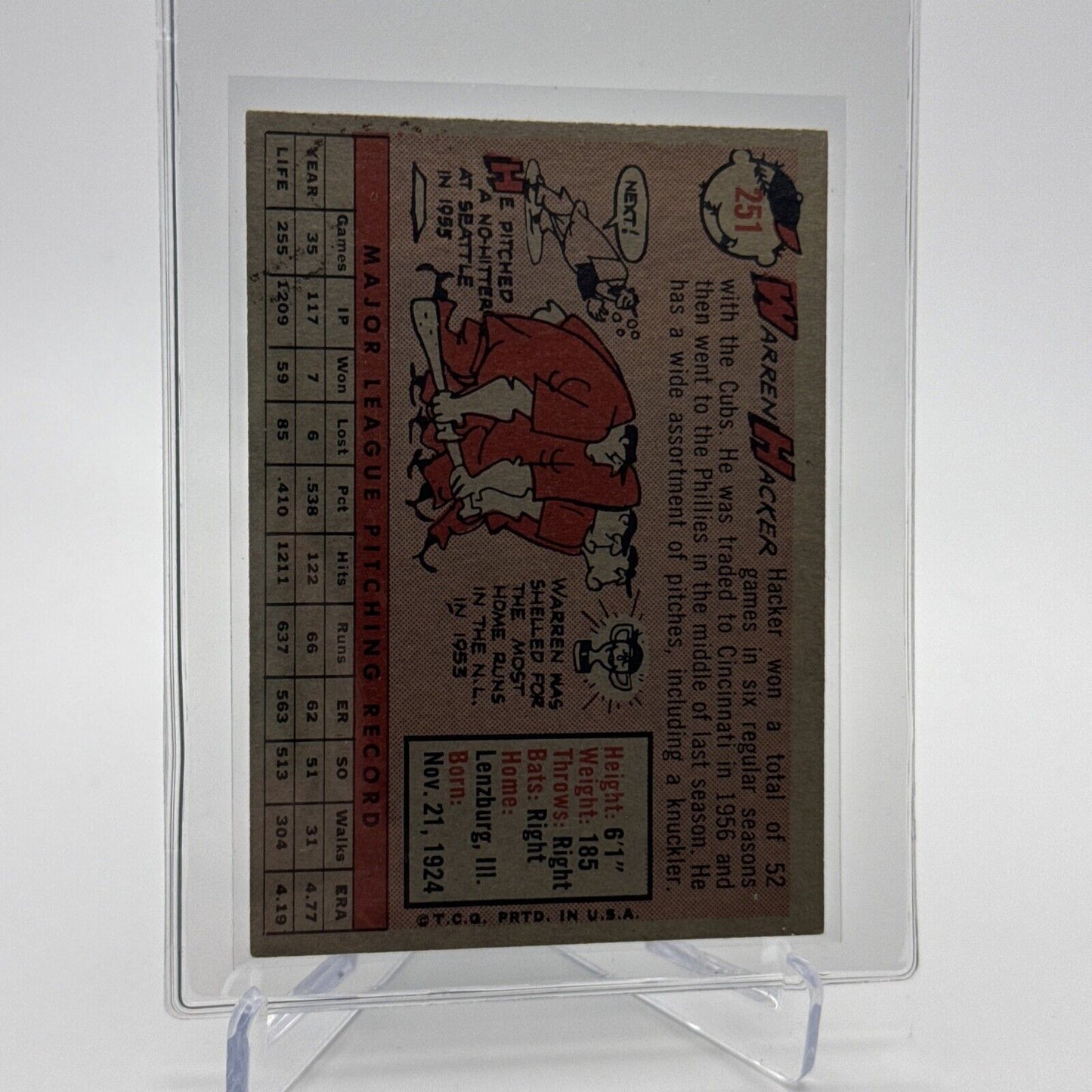 1958 Topps Warren Hacker Baseball Card #251 EX Quality #2 FREE SHIPPING