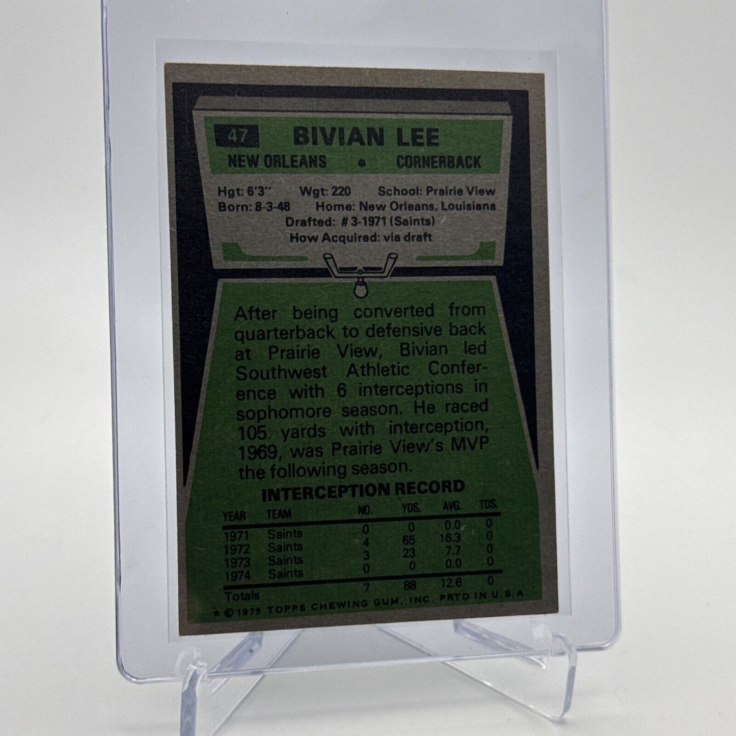1975 Topps Bivian Lee Football Card #47 NM Quality FREE SHIPPING