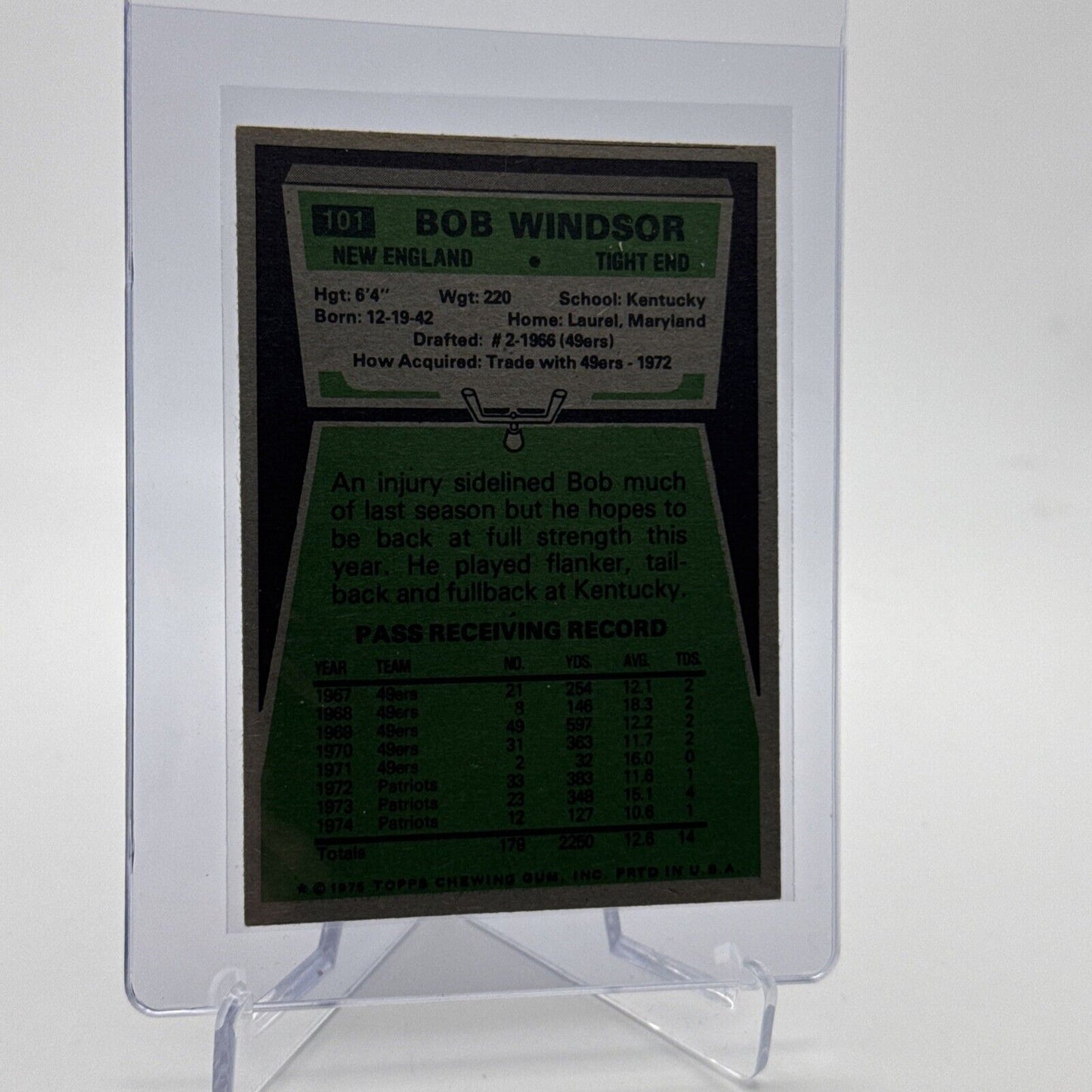 1975 Topps Bob Windsor Football Card #101 NM Quality FREE SHIPPING