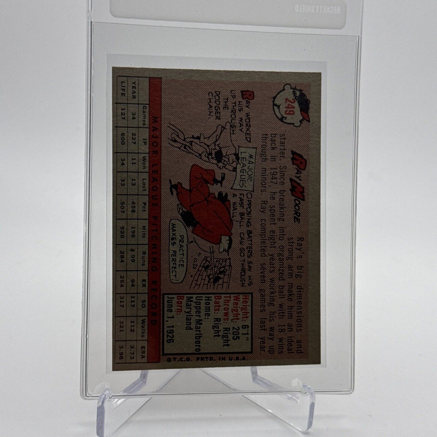 1958 Topps Ray Moore Baseball Card #249 EX Quality #4 FREE SHIPPING