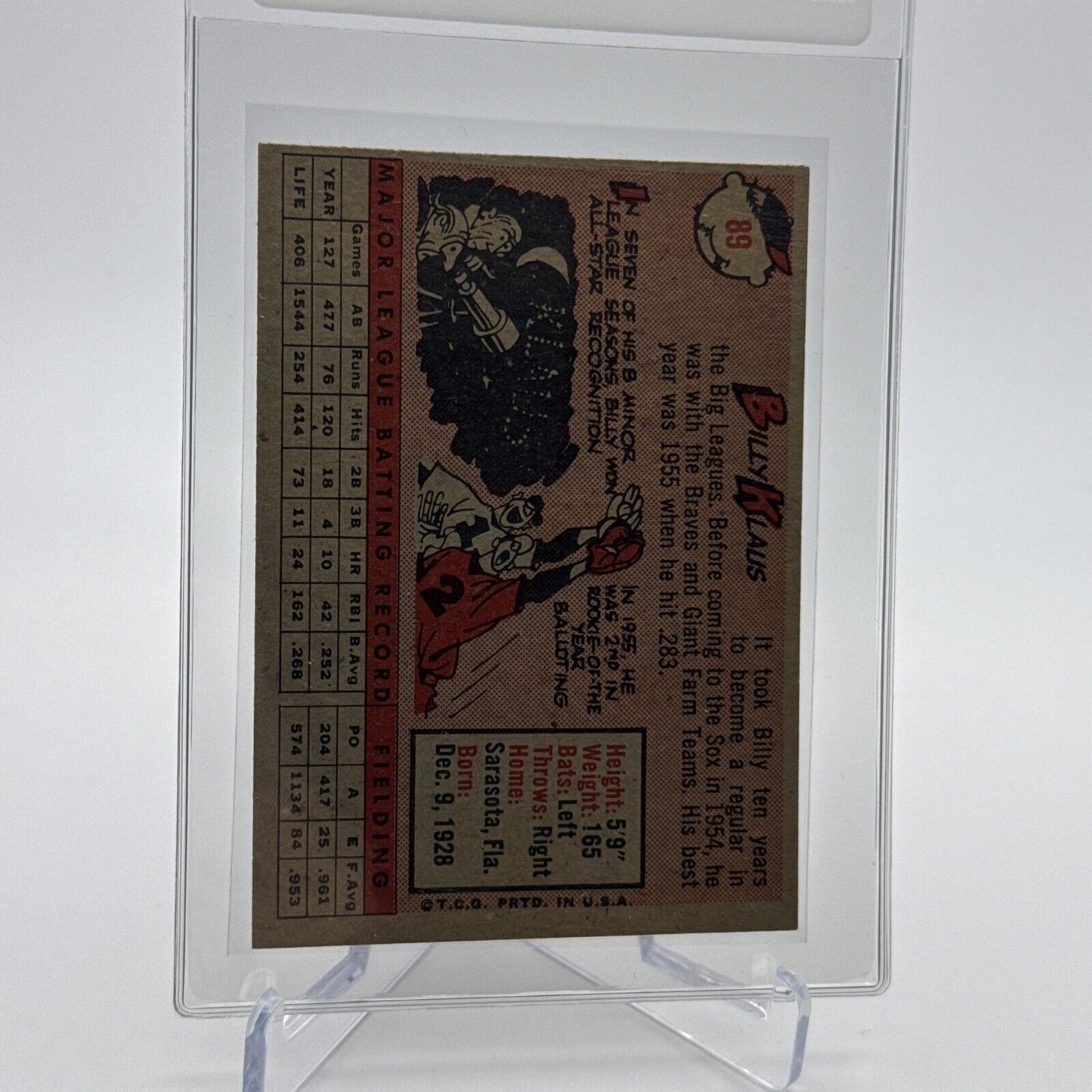 1958 Topps Billy Klaus Baseball Card #89 EX Quality #6 FREE SHIPPING