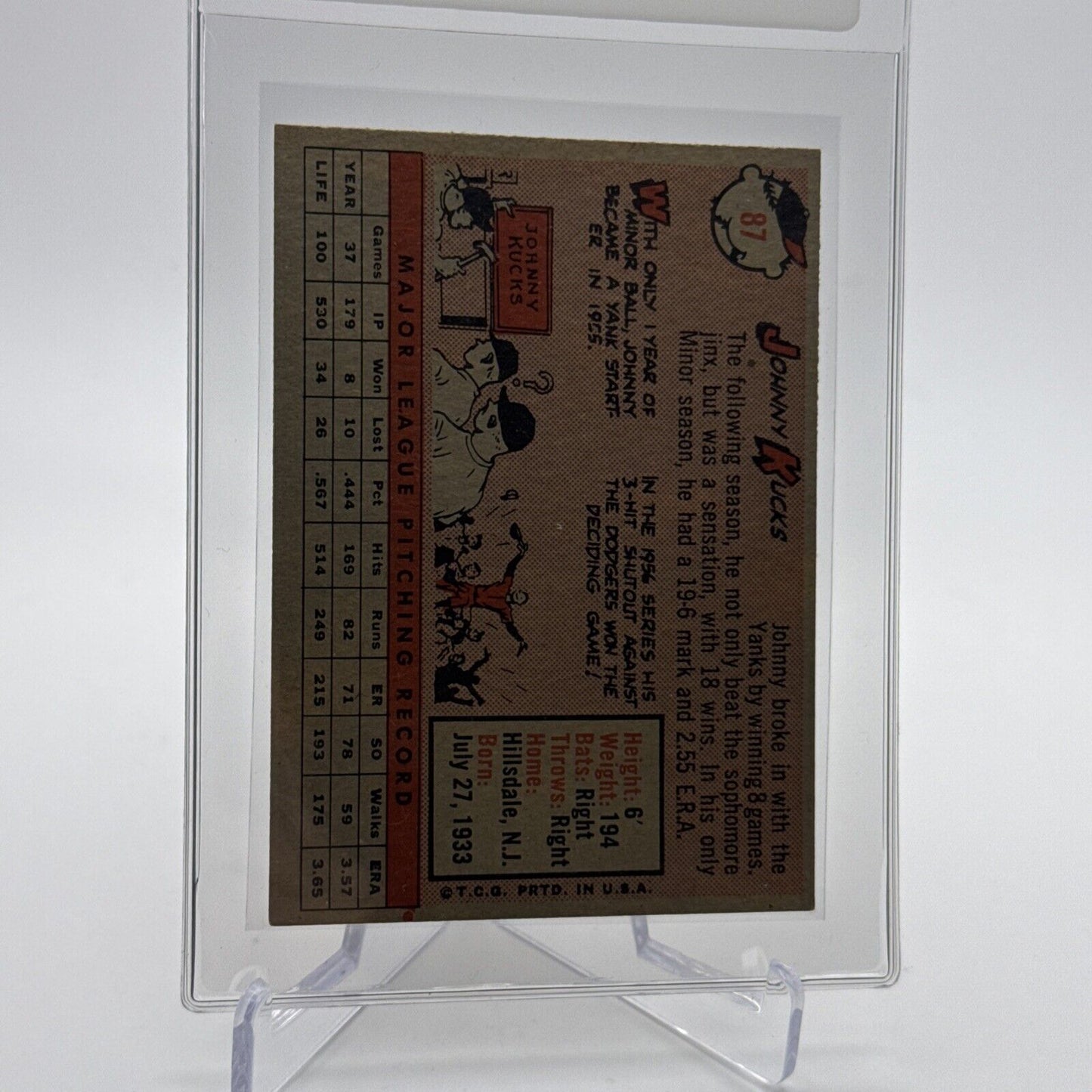 1958 Topps Johnny Kucks Baseball Card #87 EX Quality #9 FREE SHIPPING