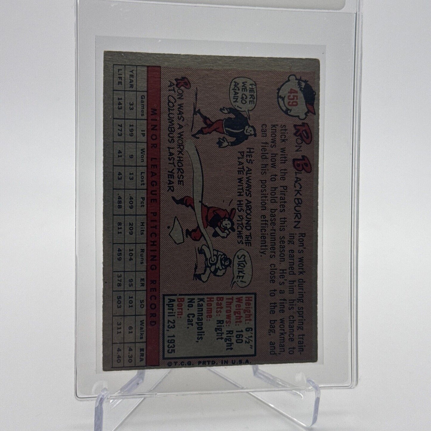 1958 Topps Ron Blackburn Rookie Baseball Card #459 EX Quality FREE SHIPPING