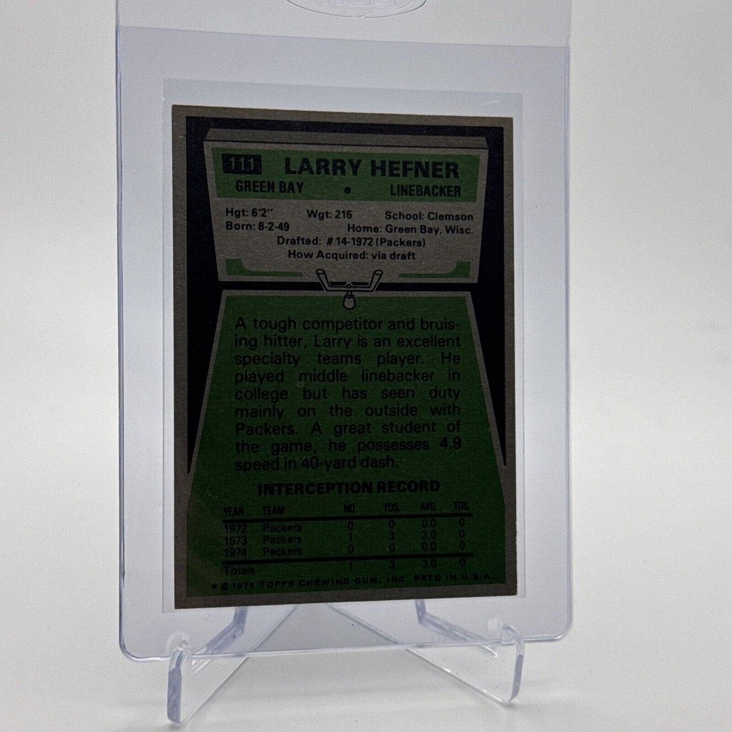 1975 Topps Larry Hefner Football Card #111 NM Quality FREE SHIPPING