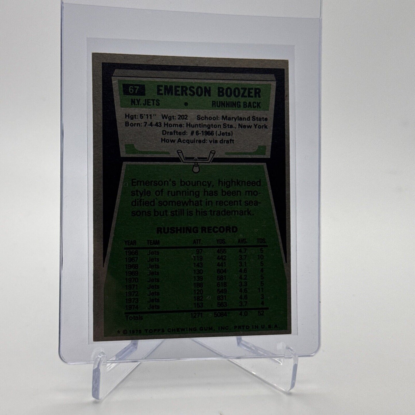1975 Topps Emerson Boozer Football Card #67 NM Quality #2 FREE SHIPPING