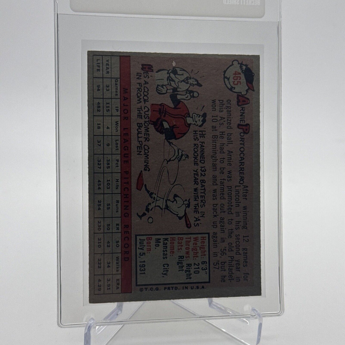 1958 Topps Arnie Portocarrero Baseball Card #465 EX Quality FREE SHIPPING