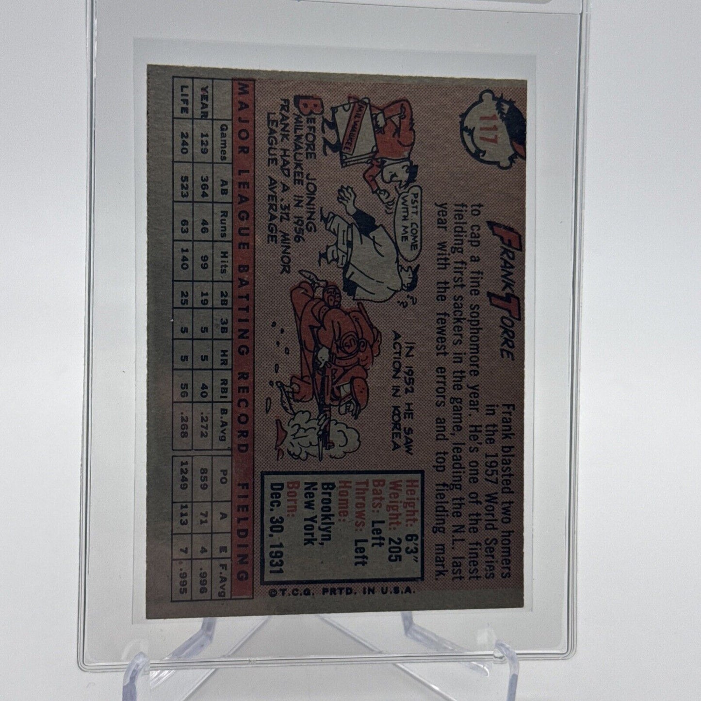 1958 Topps Frank Torre Baseball Card #117 EX Quality #4 FREE SHIPPING