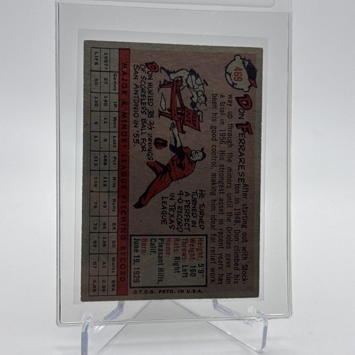 1958 Topps Don Ferrarese Baseball Card #469 EX Quality #2 FREE SHIPPING