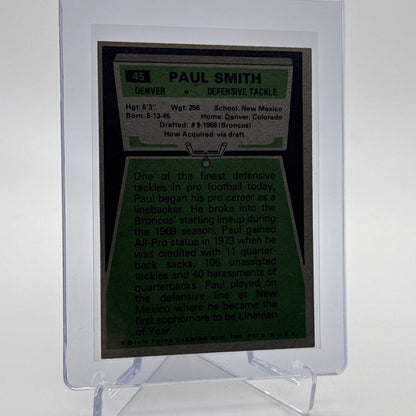 1975 Topps Paul Smith Football Card #45 NM Quality #2 FREE SHIPPING