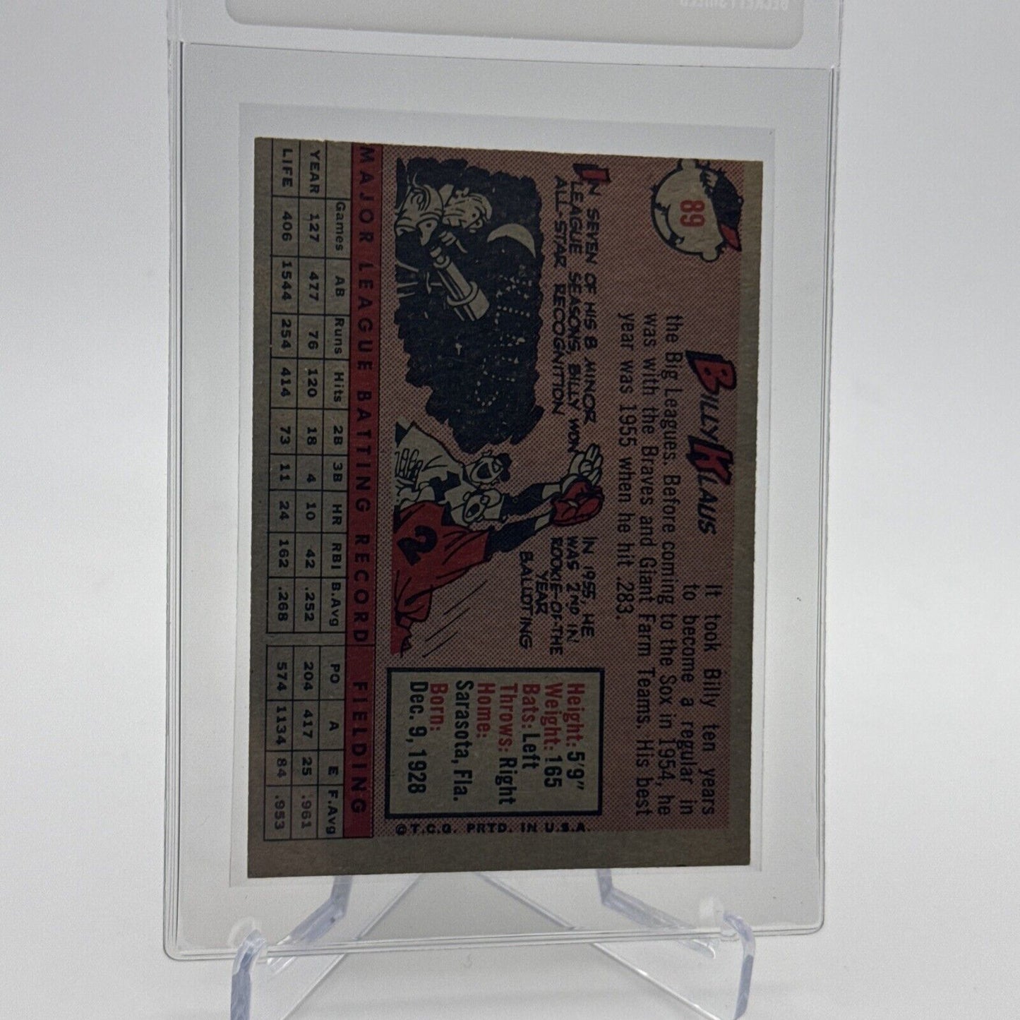 1958 Topps Billy Klaus Baseball Card #89 EX Quality #4 FREE SHIPPING