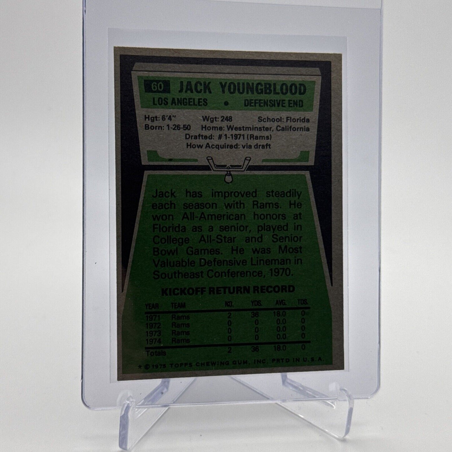 1975 Topps Jack Youngblood Football Card #60 NM Quality FREE SHIPPING