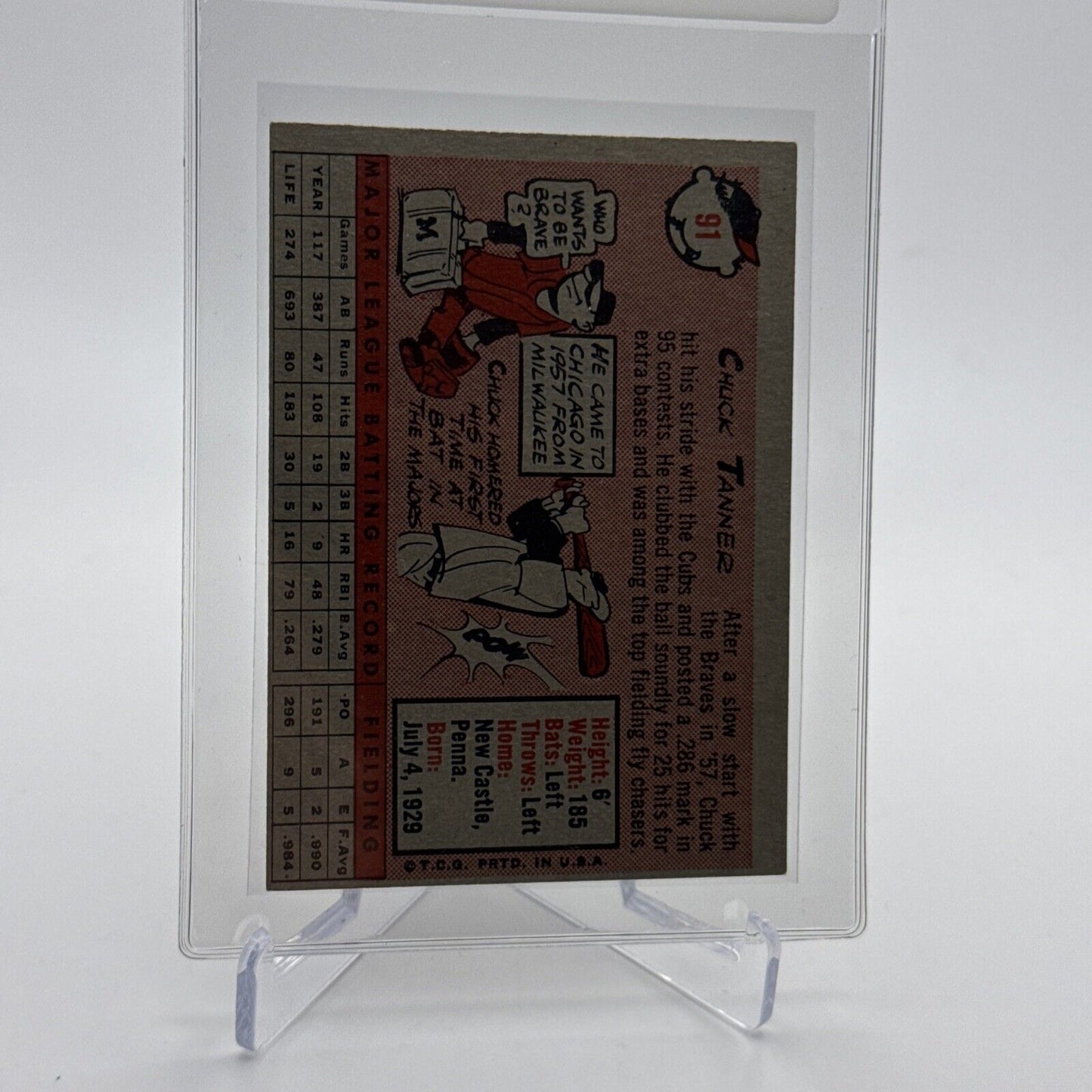 1958 Topps Chuck Tanner Baseball Card #91 EX Quality #2 FREE SHIPPING