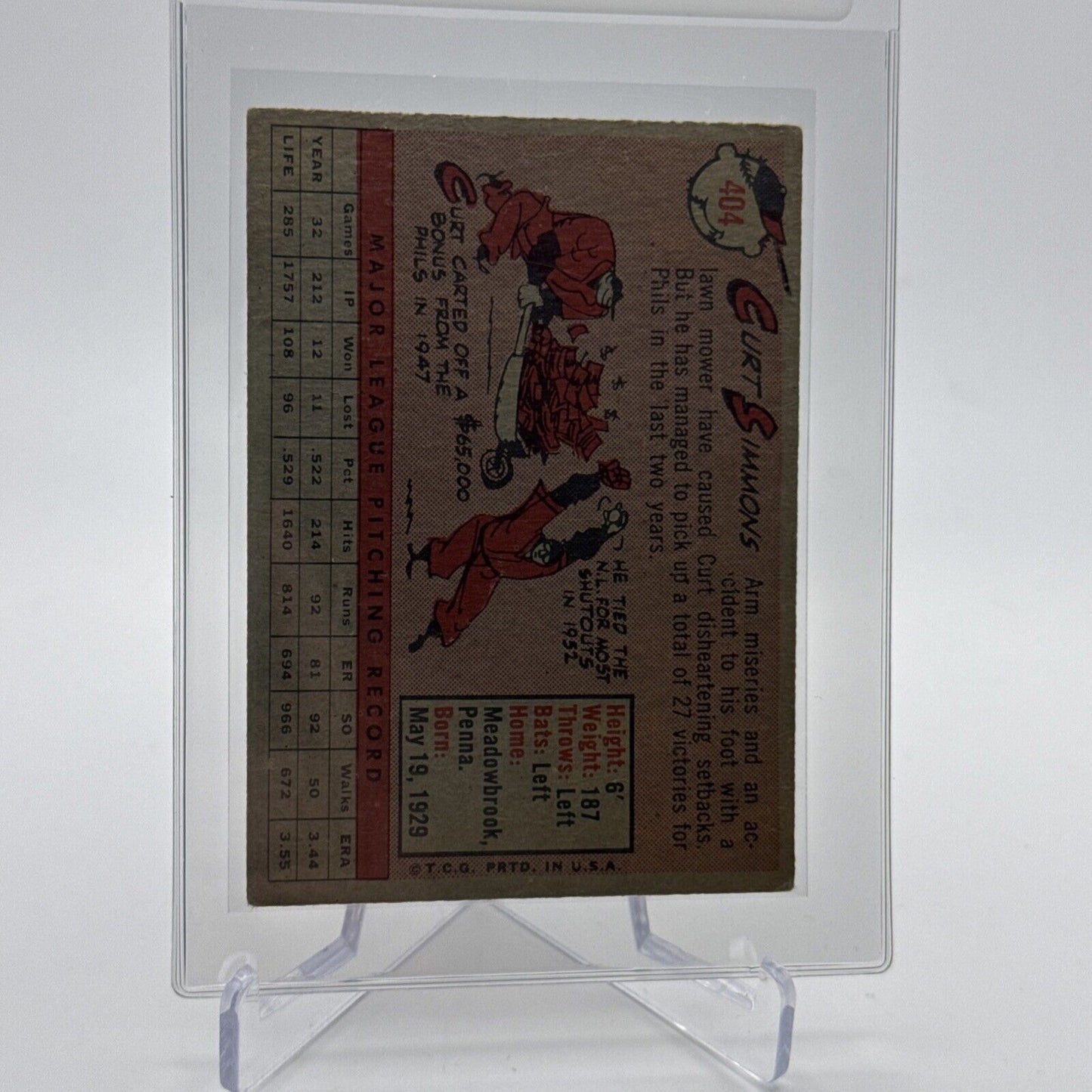 1958 Topps Curt Simmons Baseball Card #404 EX Quality #2 FREE SHIPPING