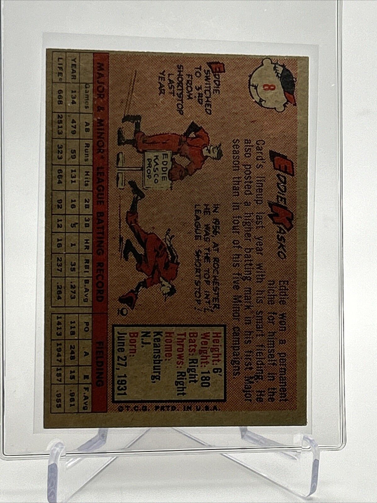 1958 Topps Eddie Kasko Baseball Card #8 EX Quality #2 FREE SHIPPING