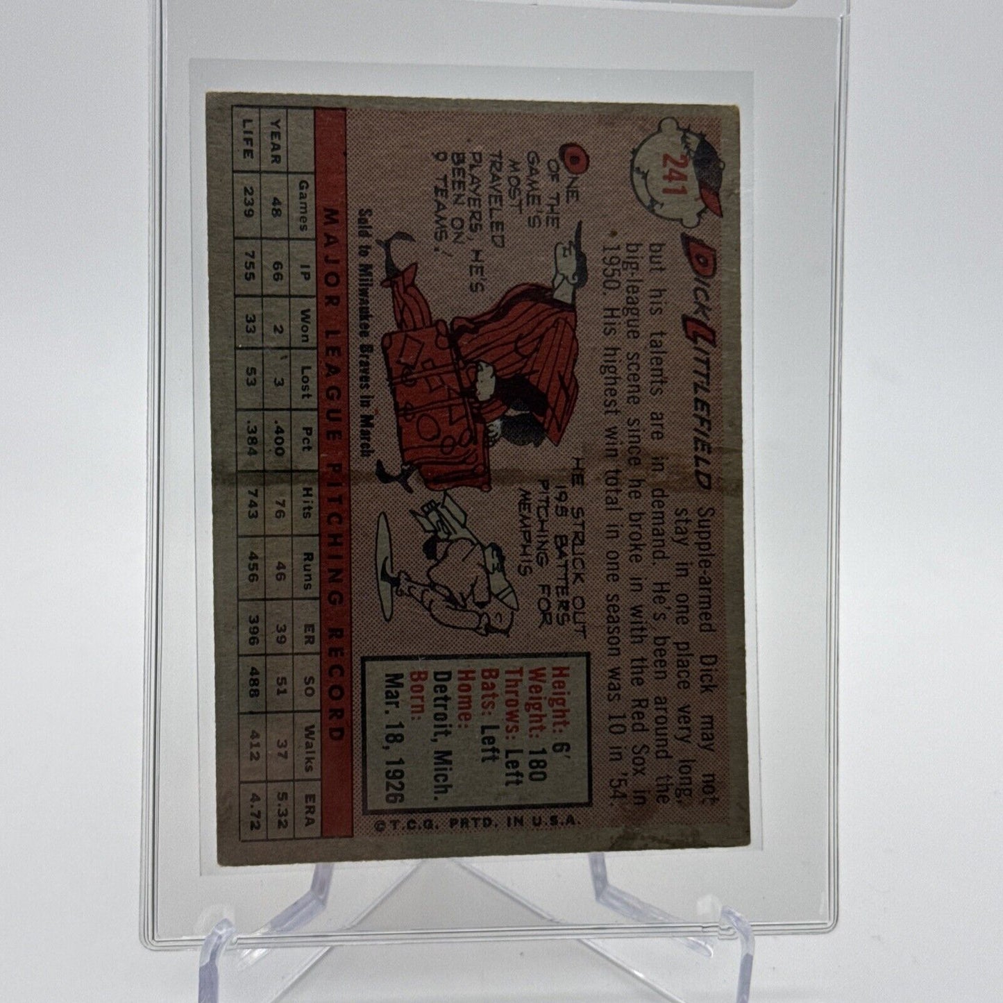 1958 Topps Dick Littlefield Baseball Card #241 EX Quality #3 FREE SHIPPING