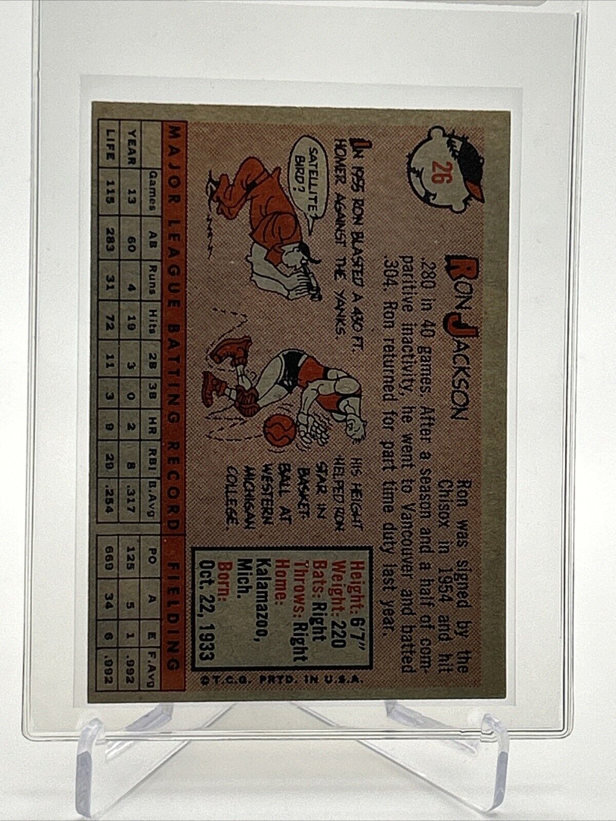 1958 Topps Ron Jackson Baseball Card #26 EX Quality #5 FREE SHIPPING